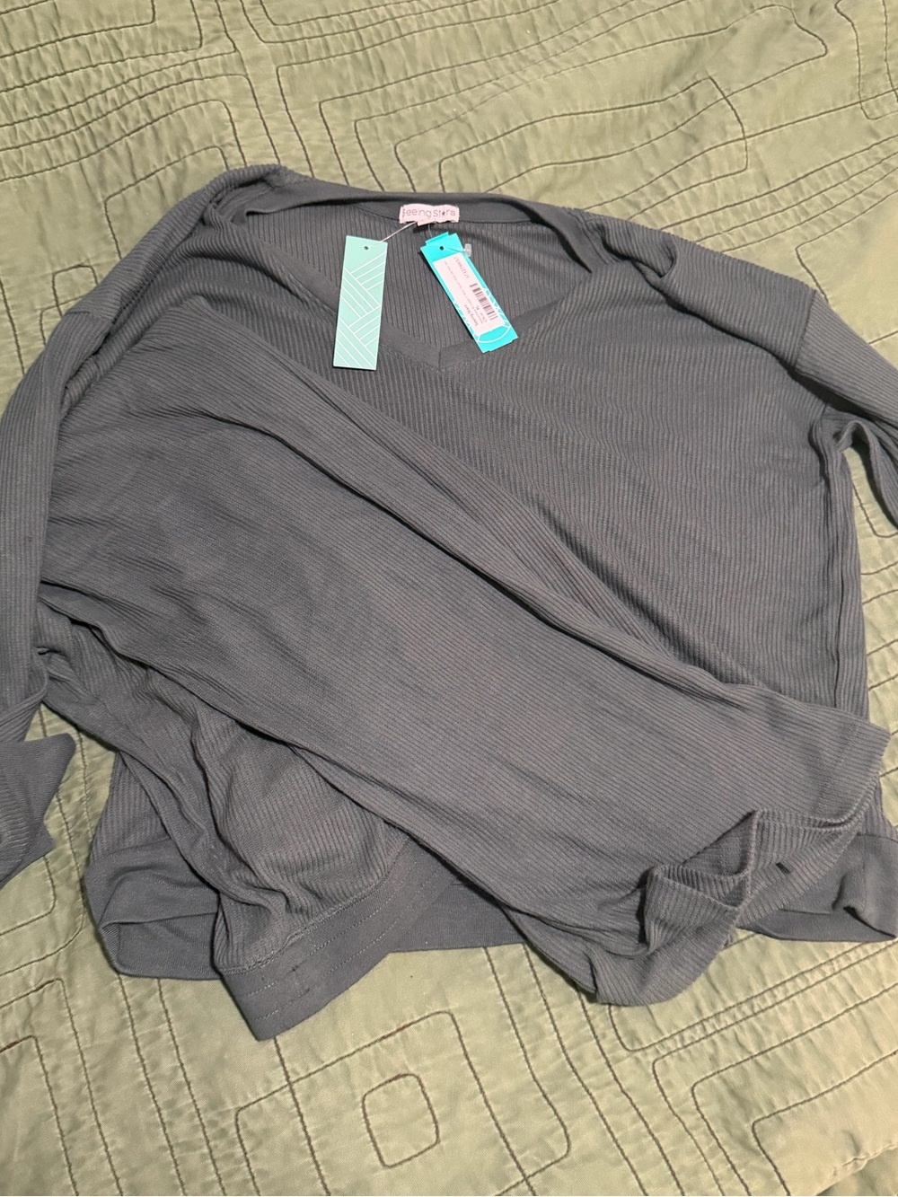 NWT Seeing Stars Women’s Long-Sleeve Ribbed Pajama Set in Olive